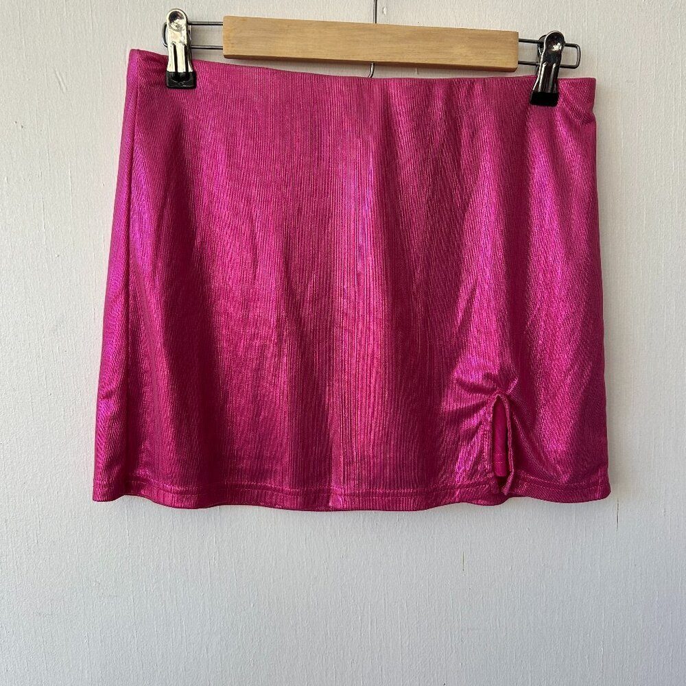 SHEIN Pink Metallic Mini Skirt Womens S6 Hot Elastic Barbiecore Festival Maximal